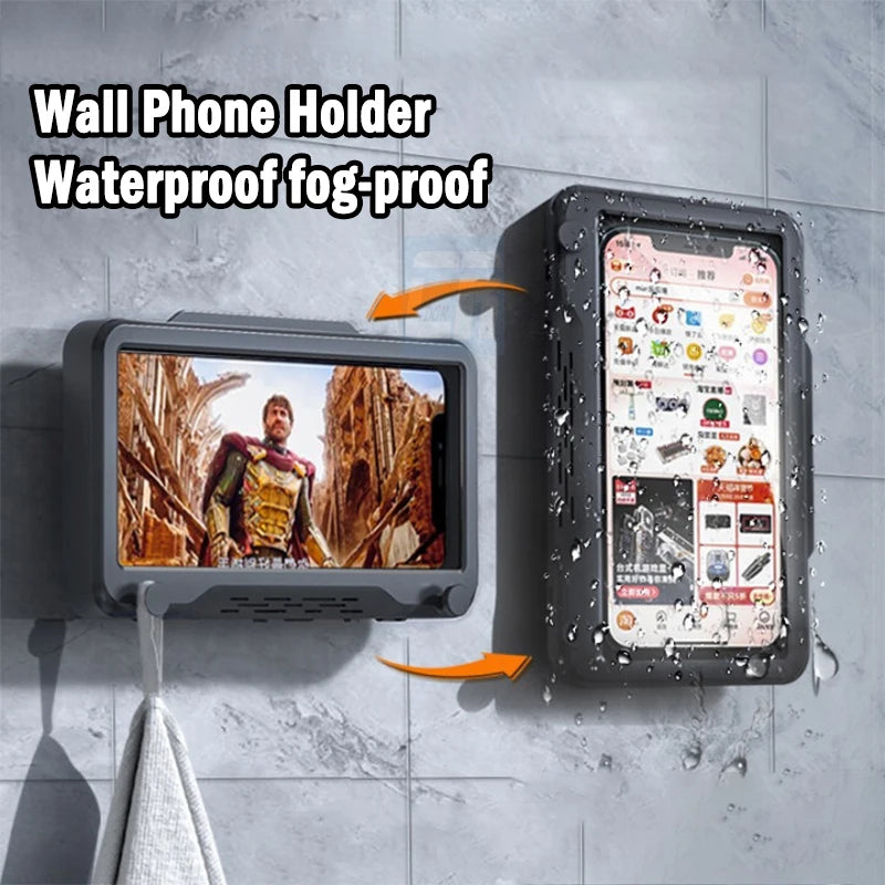 Bathroom Waterproof Adjustable Rotation Wall Mount Phone Holder Stick Anti-fog Touch Screen Phone Stand Self-adhesive