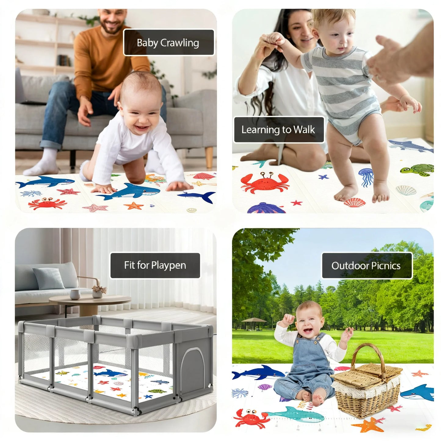 Foldable XPE Baby Play Mat Lightweight Non Toxic Crawling Mat for Newborn Portable Waterproof Play Rug Infants Travel Crawl Mat