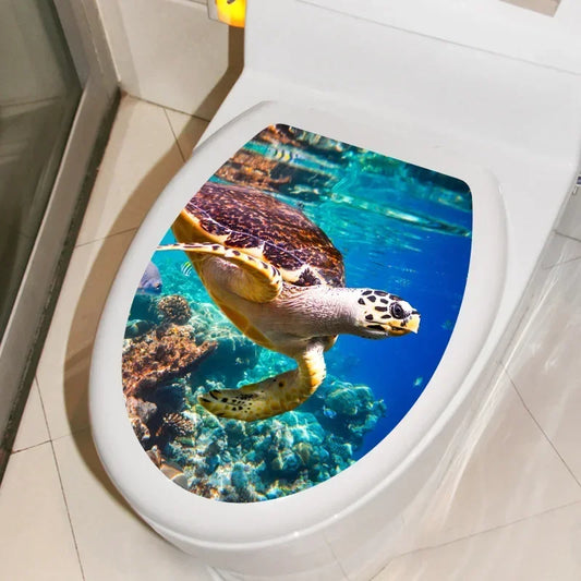 1pc DIY Undersea Animal Pattern Bathroom Decor 3D Toilet Seat Sticker PVC Art Wallpaper Removable Bathroom Decals Toilet Sticker