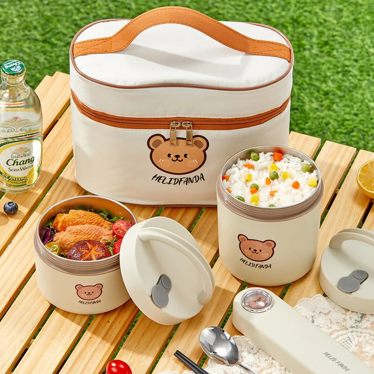 316 Stainless Steel Thermal Insulated Bento Lunch Box Leak Proof Little Bear Food Container With Handle For Kids Microwave Safe