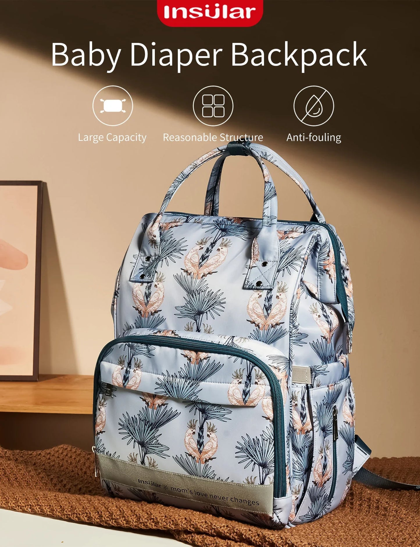 Nappy Bag Backpack Baby Essentials Travel Tote Multifunction Waterproof with Changing Station Pad Stroller Straps Big for Mommy