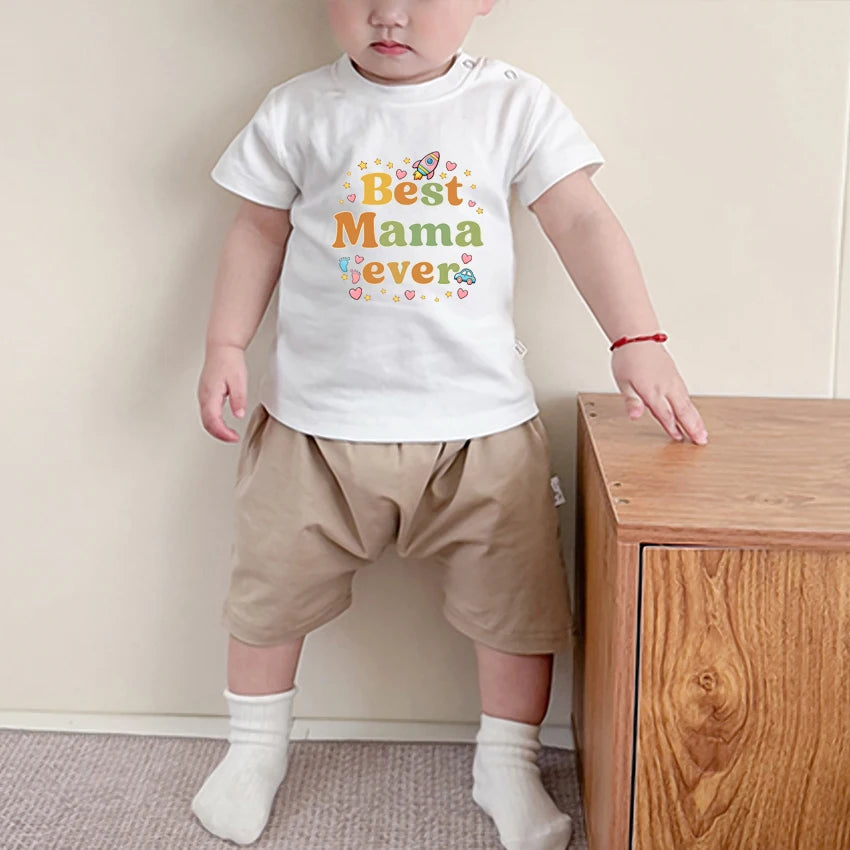Kids Newborn Baby Summer Short Sleeved T-shirt Funny Best Mama Ever Print Cotton Tops infant boy and girl Tshirt Toddler Tees