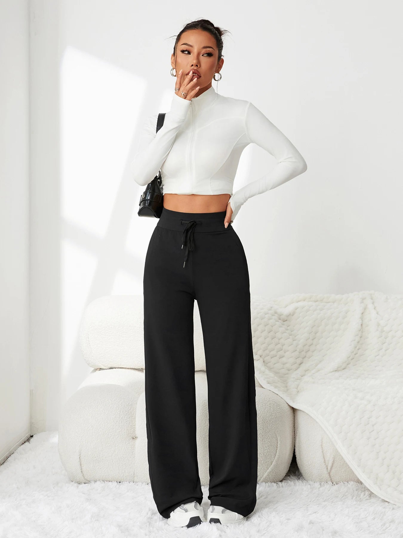 Ice silk pants for women summer soft comfortable and breathable wide-leg pants new high-waisted slimming casual pants