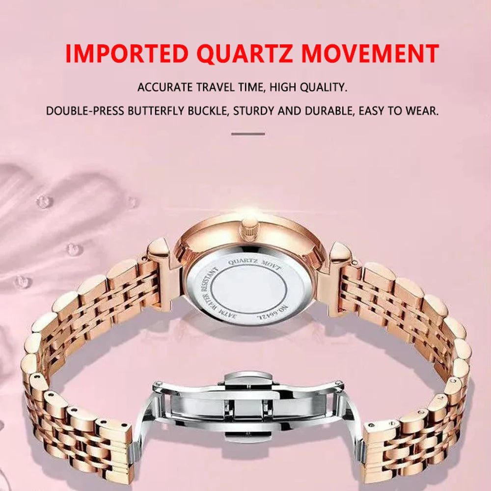 POEDAGAR Women Watch New Fashion Luxury Stainless Steel Wristwatch Bracelet Simple Rose Gold Waterproof Luminous Ladies Watches