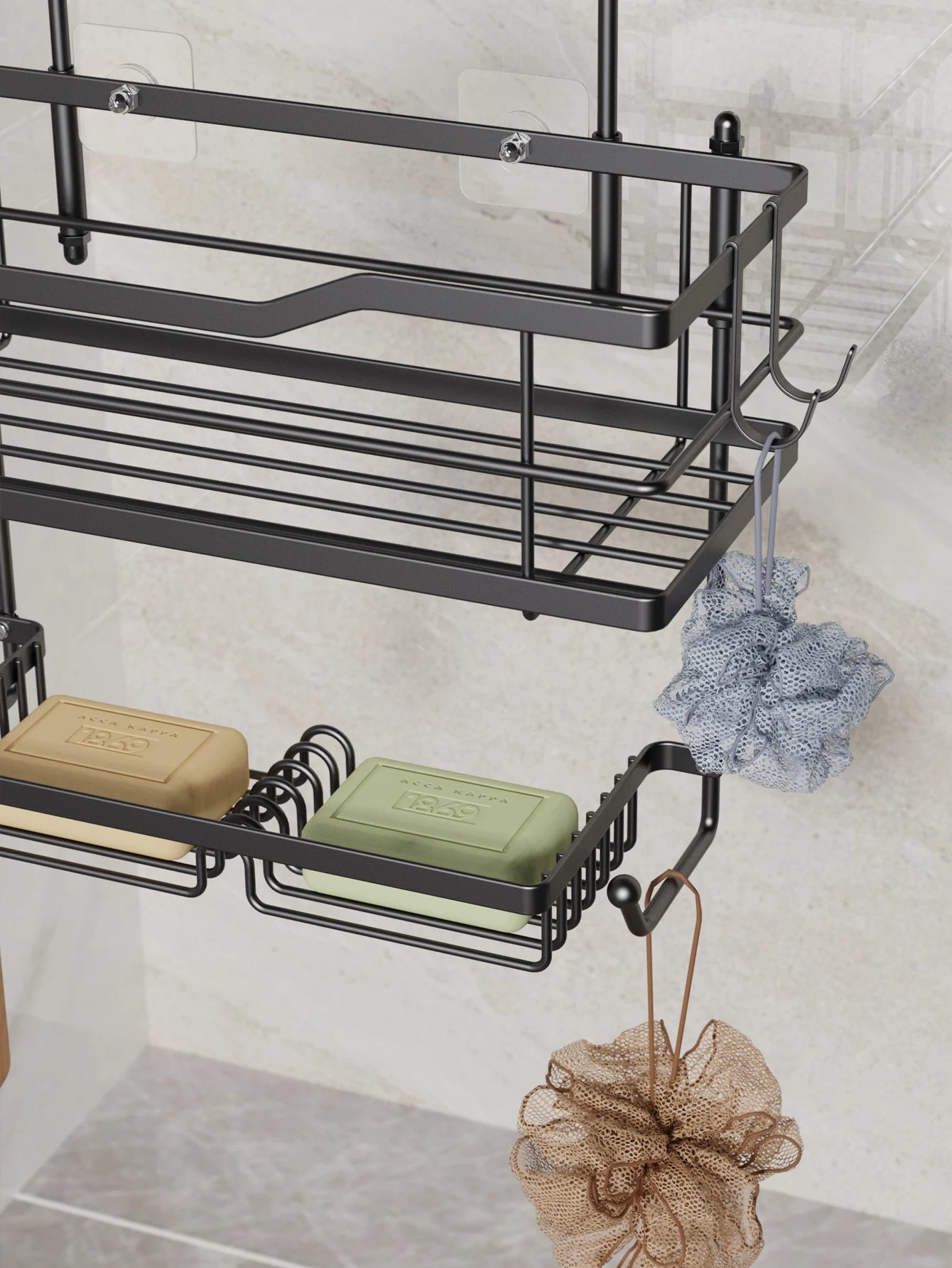 3-tier hanging shower caddy, large capacity hanging shower caddy, with 2 soap dishes
