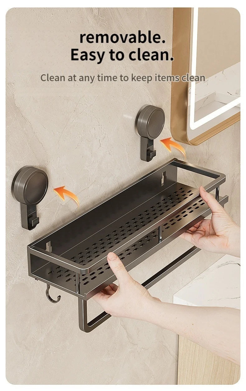 No Drill Suction Cup Suction Bathroom Rack Bathroom Shelf Toilet Space Aluminum Hanging Rack Bathroom Organiser Hang On The Wall