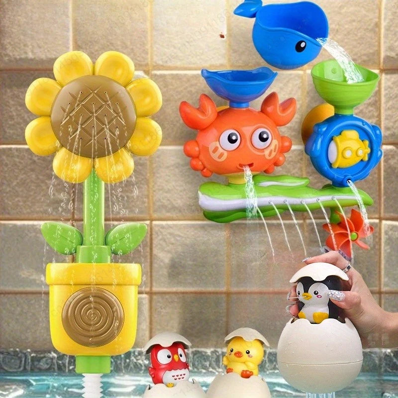 Baby Bathtub Water Play Set Rotating Sprinkler Kids Bath Toys Games for Bath Toddler Bathroom Suction Cup Shower Toys for Infant