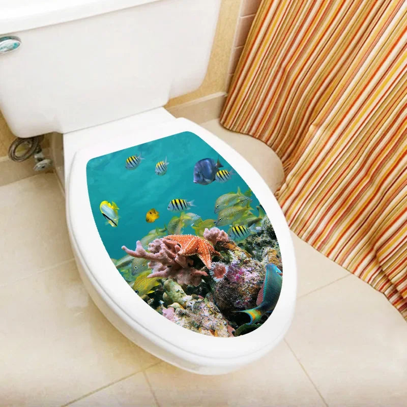 1pc DIY Undersea Animal Pattern Bathroom Decor 3D Toilet Seat Sticker PVC Art Wallpaper Removable Bathroom Decals Toilet Sticker