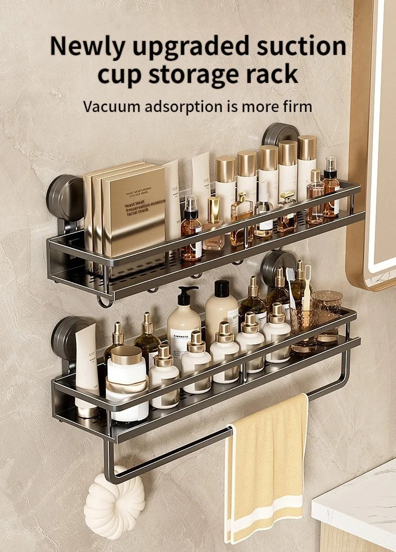 No Drill Suction Cup Suction Bathroom Rack Bathroom Shelf Toilet Space Aluminum Hanging Rack Bathroom Organiser Hang On The Wall
