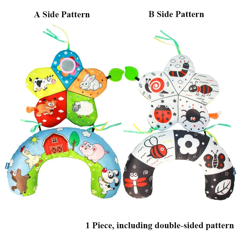 Montessori High Contrast Sensory Toys Baby Pillow Tummy Time Toy Newborn Head-up Training Pillow Teether Rattles 0 -6- 12 Months