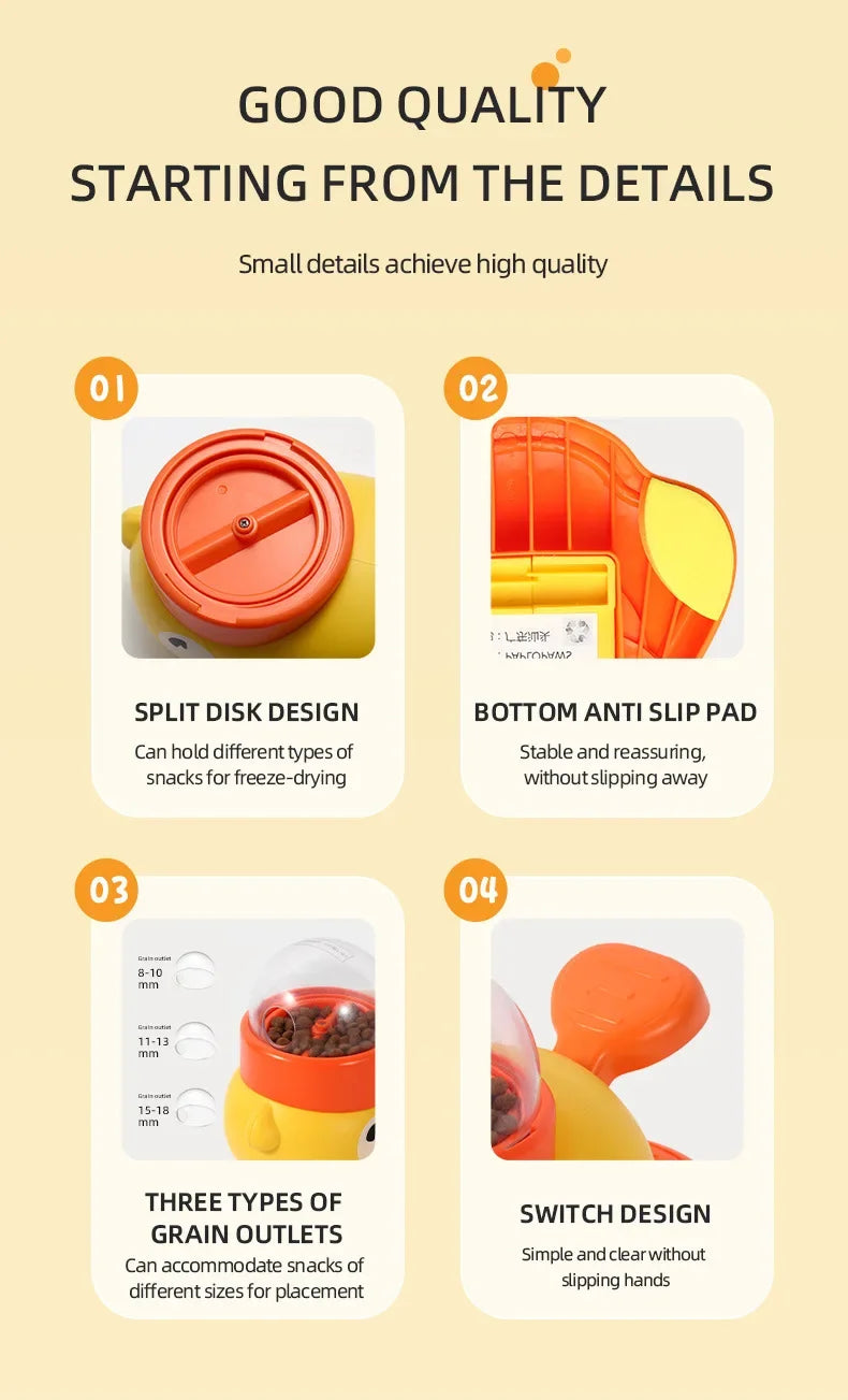 Yellow Duck Interactive Dog Food Dispenser Feeder for Cats Durable Plastic Training Toys Cat Accessories Puzzle Pet Automatic