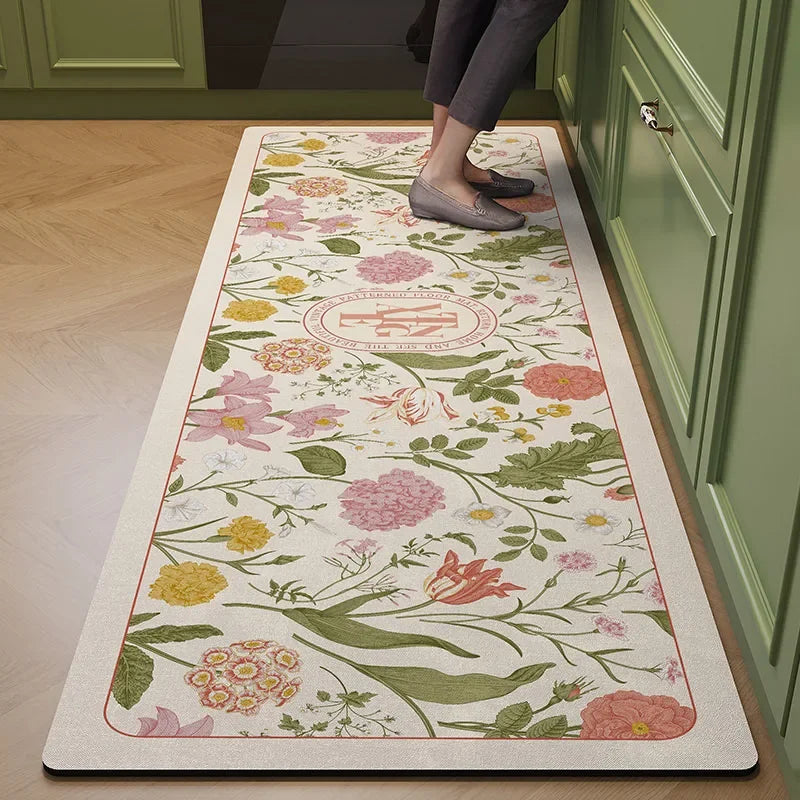 Kitchen Floor Mat Leather Pvc Carpet Waterproof Oil-proof Foot Mats Home Decoration Flower Floral Rug