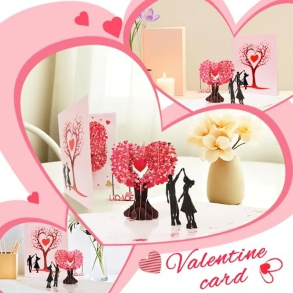 Romantic Theme Anniversary Card Pop-Up Mechanism 3D Heart Tree Couple Card Heart Tree Design 3D Love Tree Card Valentines Day