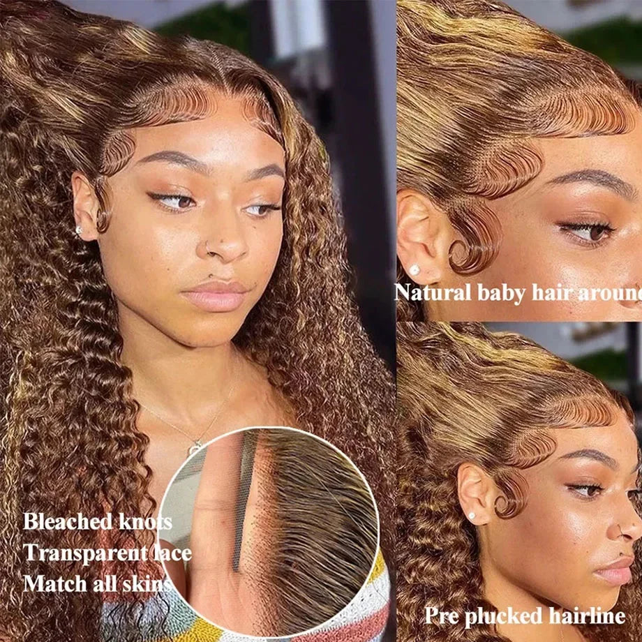 250Density Lace Front Deep Wave 30Inch Curly Highlight Wig Human Hair Honey Blonde 13x6 Hd Lace Frontal Wig Brazilian For Women