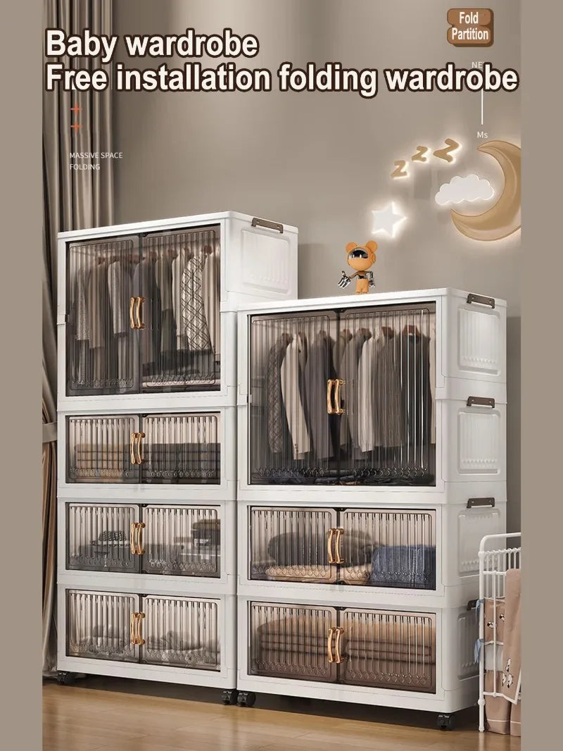 70-80cm Multifunction Folding Storage Cabinet | Dustproof Foldable Wardrobe & Closet Organiser | Heavy-Duty Household Sundries Locker Storage Box