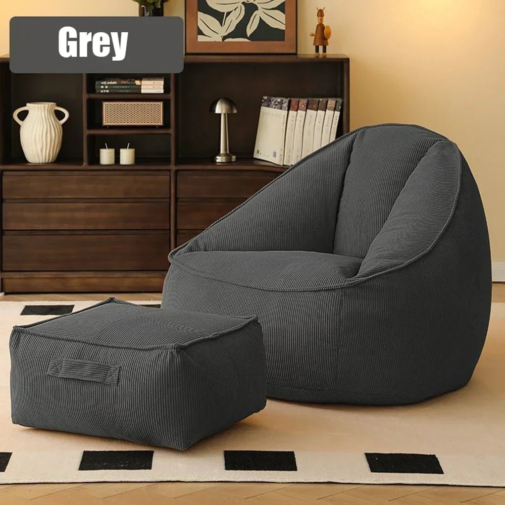 Single Lazy Bean Bag Sofa Upscale Soft Balcony Comfortable Sofa Chair with Footrest Padding Included Home Furniture