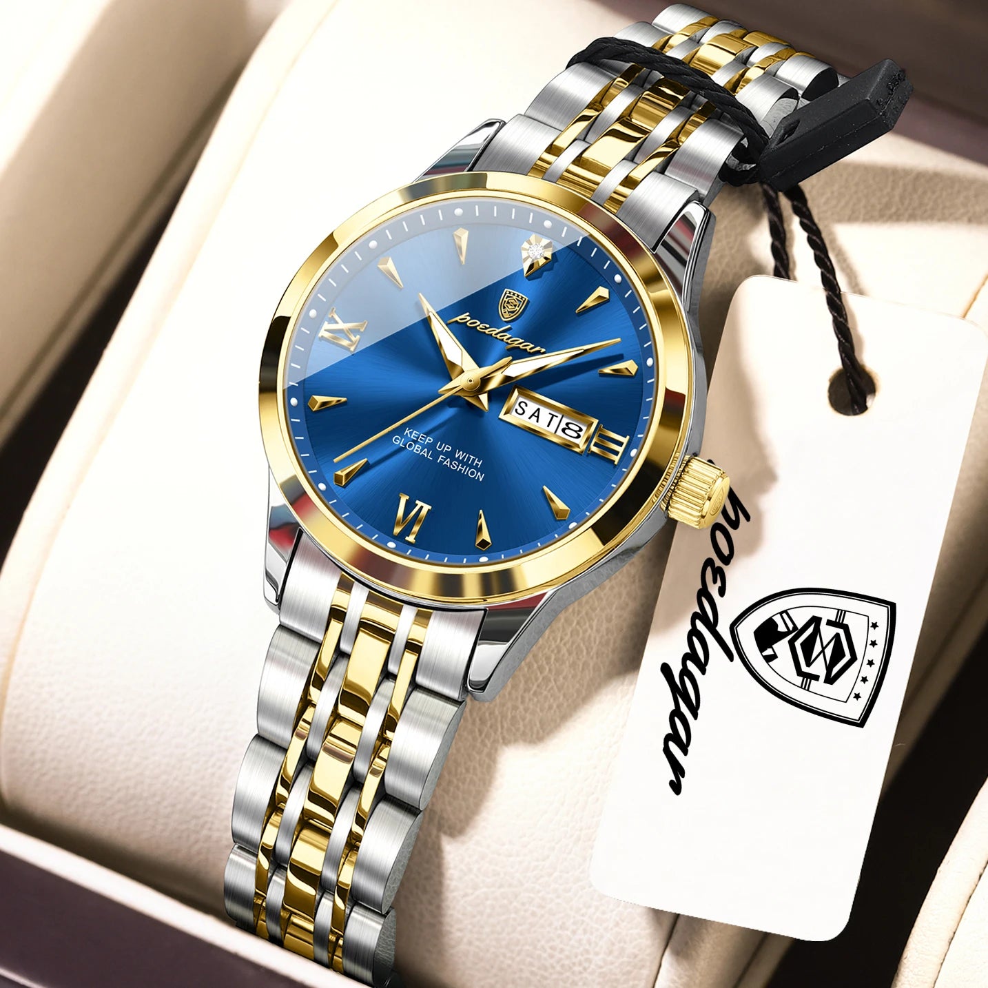 POEDAGAR Original Watch For Woman Waterproof Luminous Date Week Ladies Watch Stainless Steel Quartz Women's Watches Female Reloj