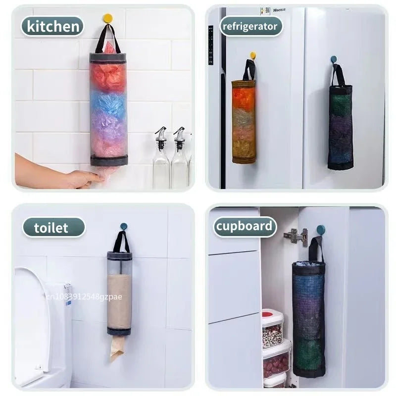 Hanging Plastic Bag Dispenser, Wall-Mounted Kitchen Storage Organiser