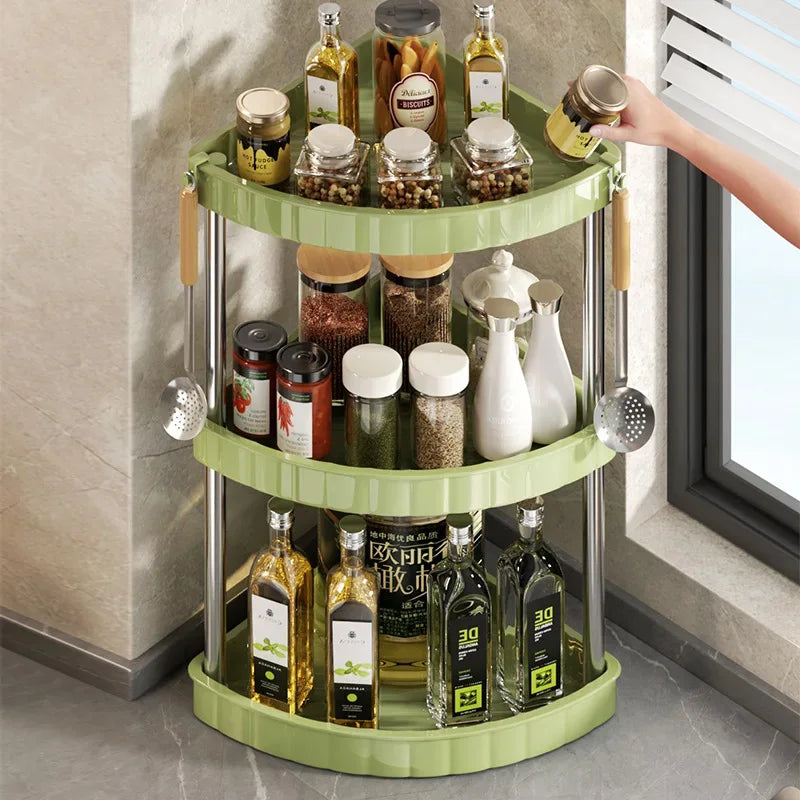 Kitchen Spice Rack Shelf Countertop Corner Multifunctional Seasoning Supplies Rack Saving Spice Rack Organiser with Hooks