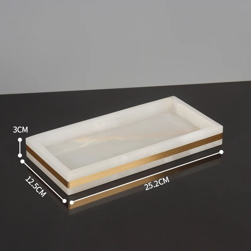 White Onyx Natural Marble Bathroom Accessories Gold Luxury Soap Dispenser Cotton Swab Holder Toothbrush Holder Bathroom Set