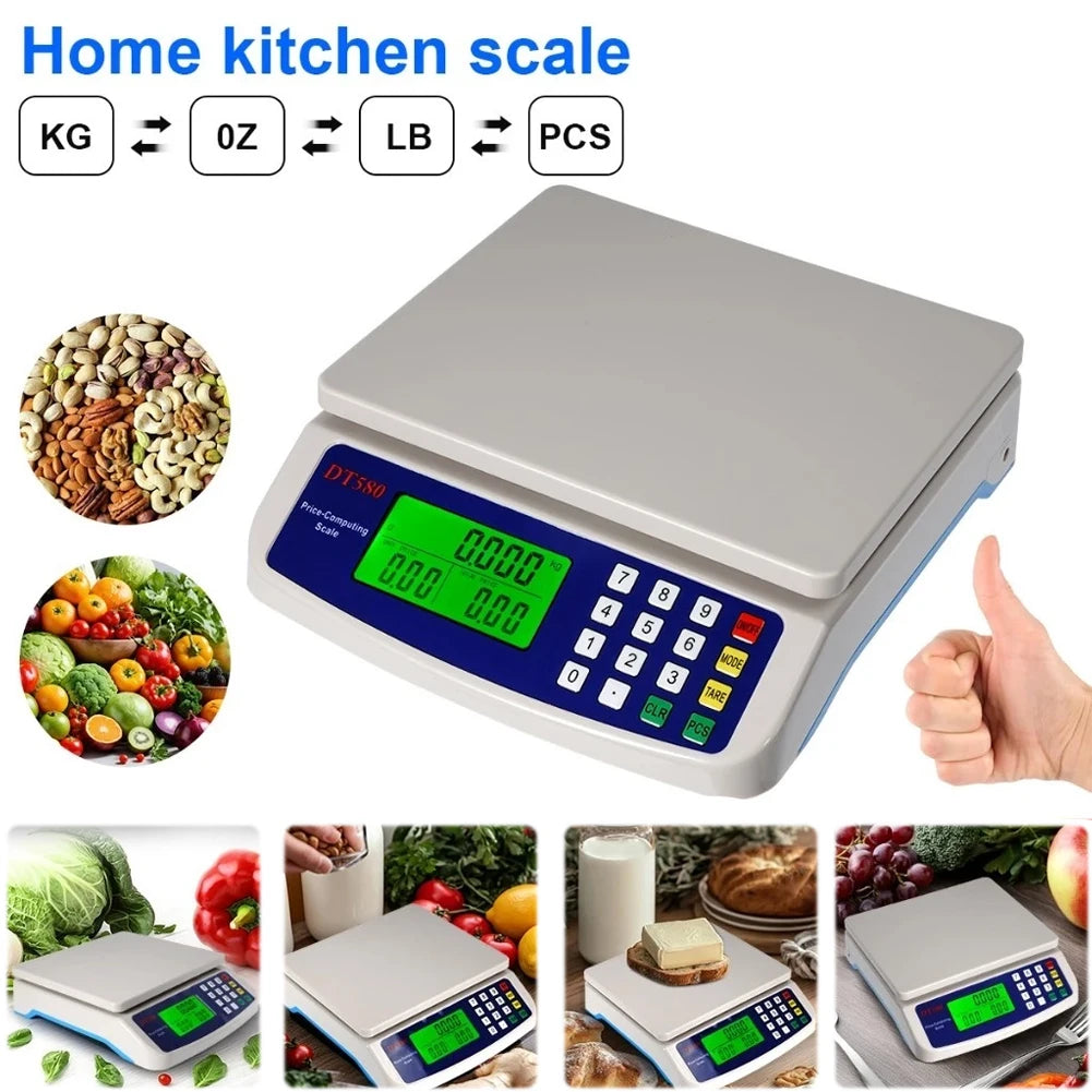 40kg/1g Large Digital Kitchen Scale with Tare Function Price Computing Scale Stainless Steel Counting Scale for Meat Vegetables