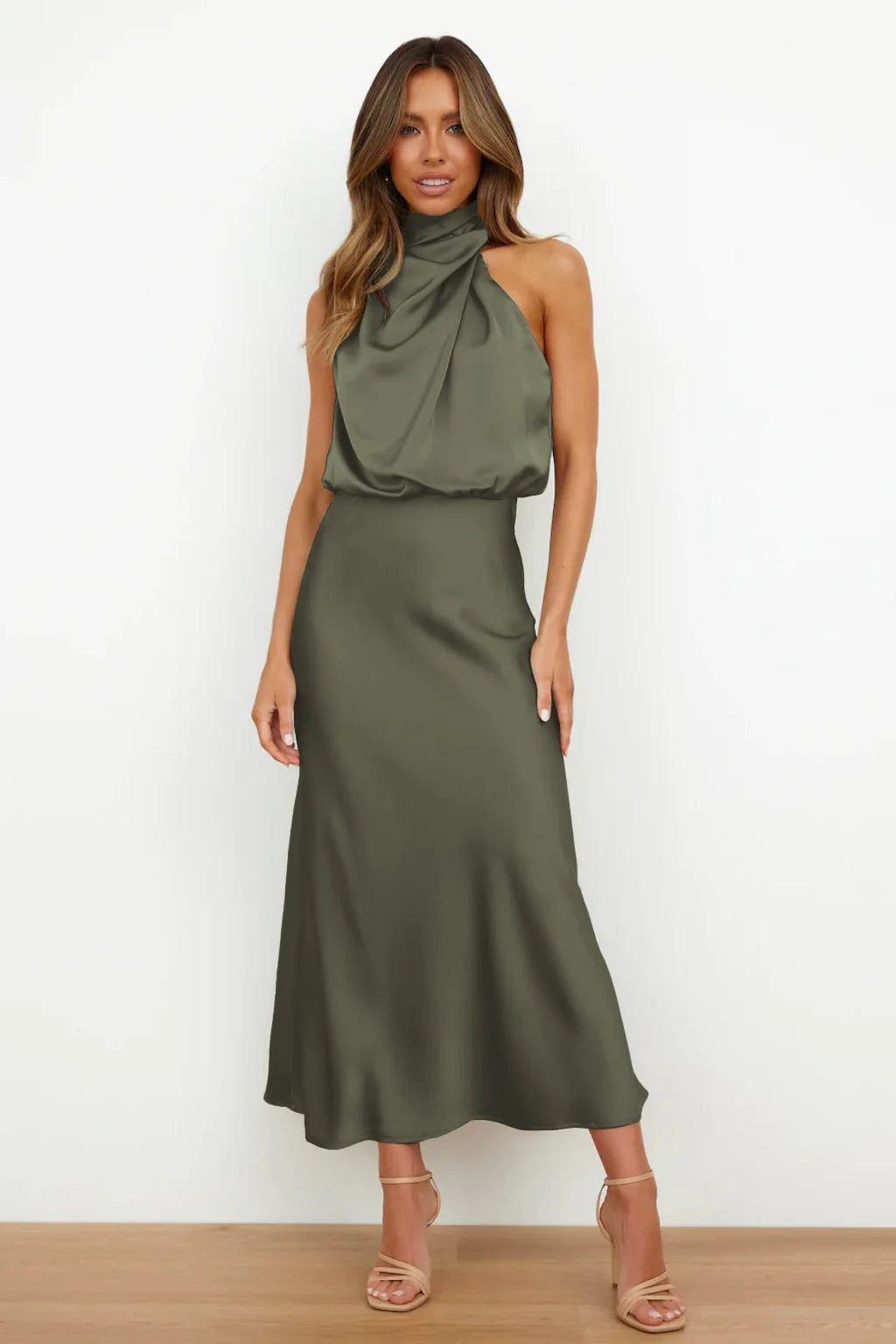 Summer High-End Silk Satin Sleeveless Long Dress Women Fashion Elegant Celebrity Dresses Evening Dress Party Clothes Ladies