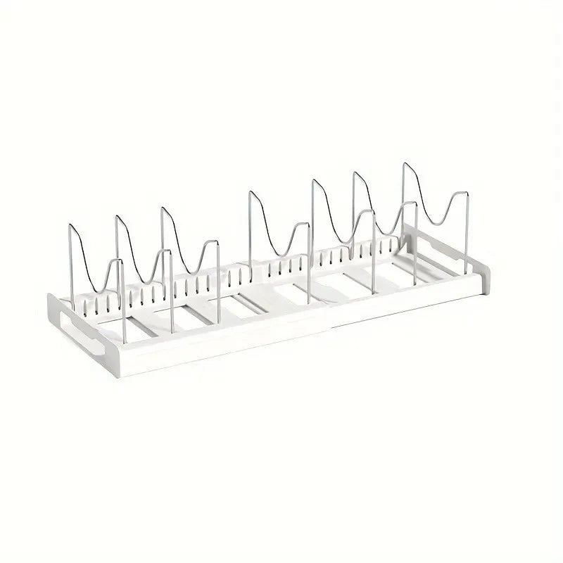 Expandable Kitchen Cabinet Pot Organiser - Adjustable Divider Rack, Multi-Use Storage Solution for Pots, Pans & Lids