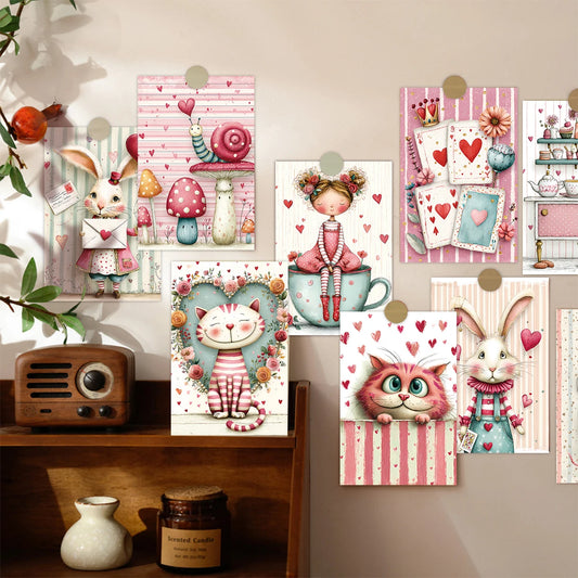 20pcs Aesthetic Love Theme Postcards,Bunny Illustration,For Home Wall,Valentine's Day,Easter Party Decor,Gift Wrap Inserts Cards