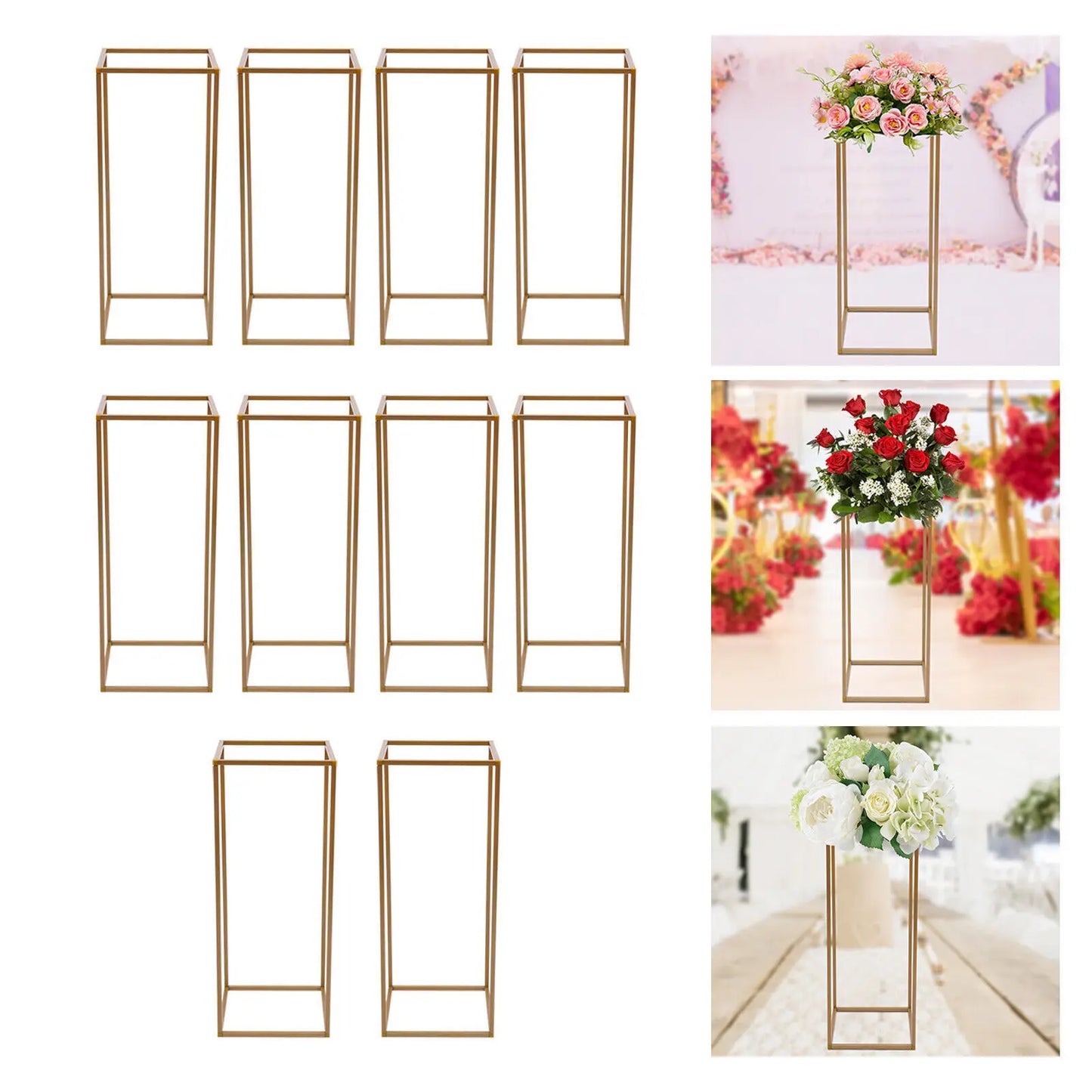 10PCS Gold Metal Wedding Flower Stand Floor Vases Flowers Column Road Lead Rack For Party Event Anniversary