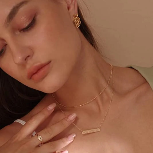 Layered Heart Necklace Pendant Handmade 18k Gold Plated Dainty Gold Choker Arrow Bar Layering Long Necklace for Women