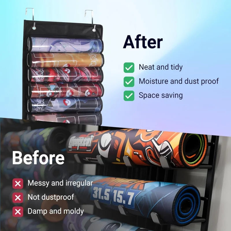 Playmat Holder - Portable Organiser Rack for TCG/RPG Mat, Compact Storage Solution for MTG & Collectible Game Mats with 2 Hooks