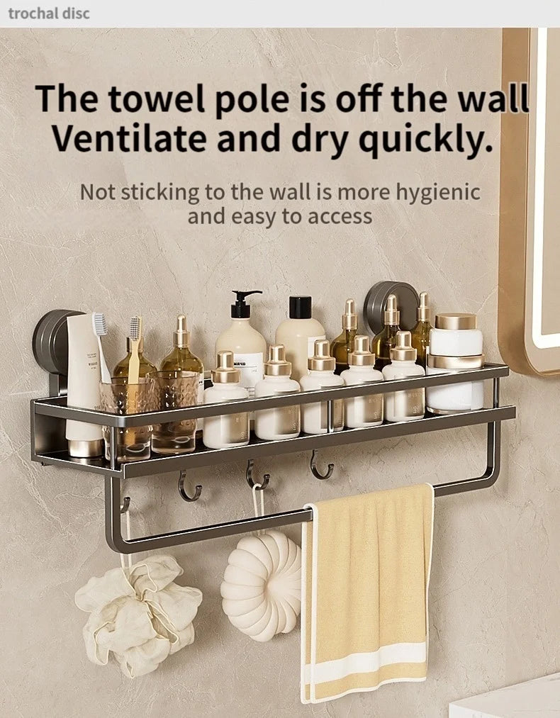 No Drill Suction Cup Suction Bathroom Rack Bathroom Shelf Toilet Space Aluminum Hanging Rack Bathroom Organiser Hang On The Wall