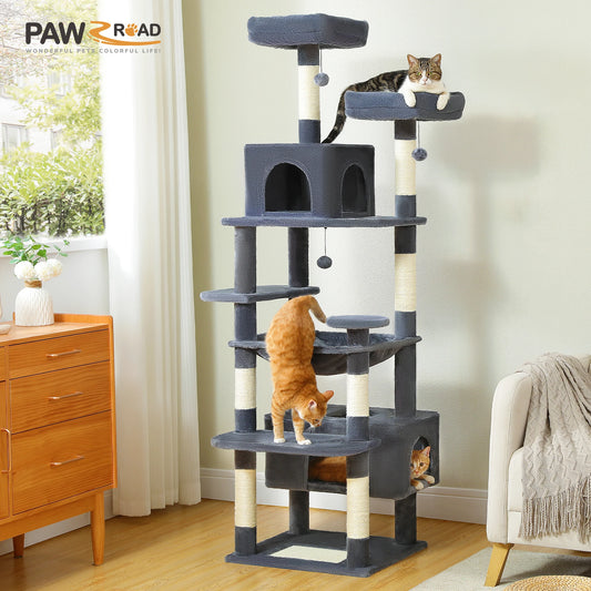 184cm Large Cat Tree and Tower for Indoor Cats With Sisal-Covered Scratching Posts Spacious Hammock Padded Perches and Condos