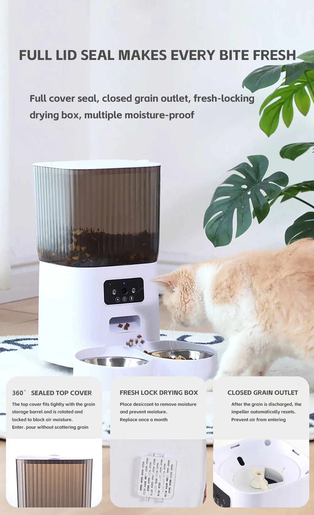 5L Smart Automatic Pet Feeder with Camera – WiFi Cat & Dog Food Dispenser with Timed Portions and Stainless Steel Bowl