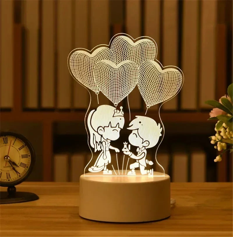 Creative 3D Acrylic Night Light USB Operated Bedroom Bedside LED Table Lamp Ornaments Christmas Holiday Birthday Event Gift