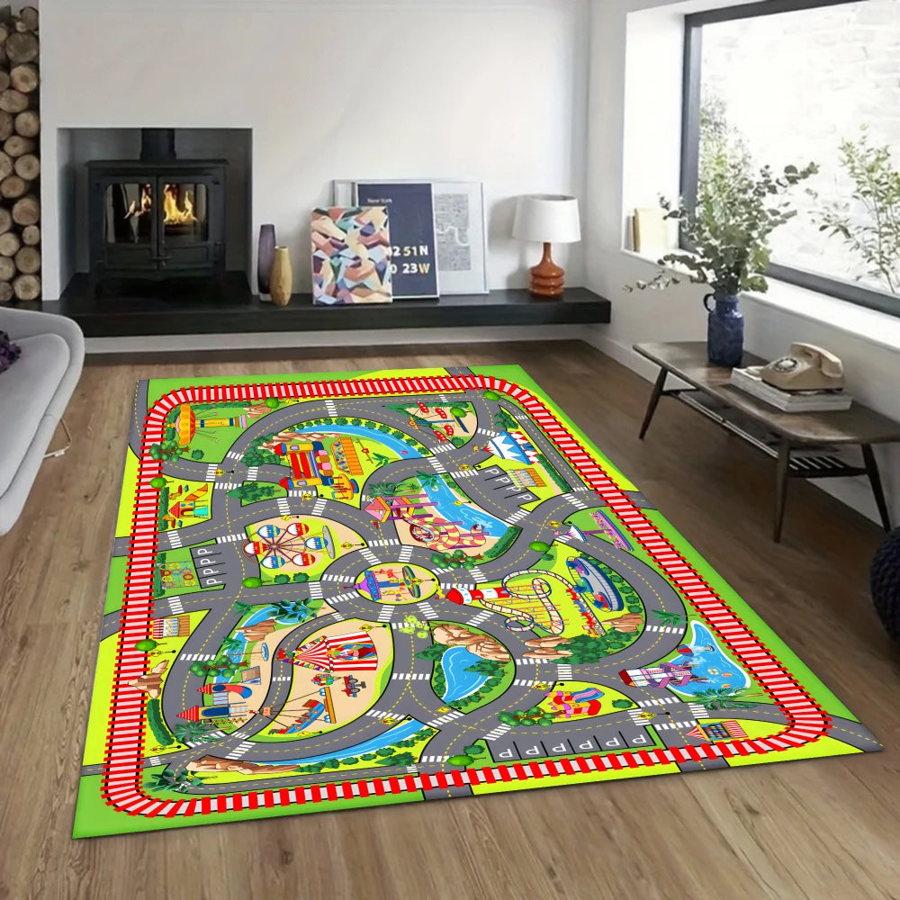 Play Room Carpet Mat Rug Kids Amusement Park Theme Home Decoration Train Track Floor Mat Game Room Decor Non Slip