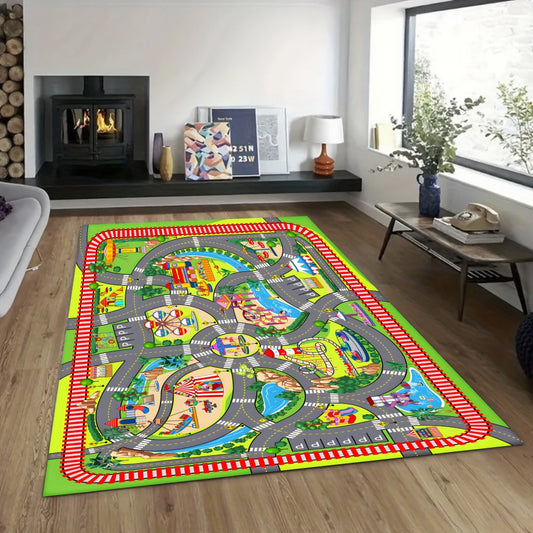 Play Room Carpet Mat Rug Kids Amusement Park Theme Home Decoration Train Track Floor Mat Game Room Decor Non Slip