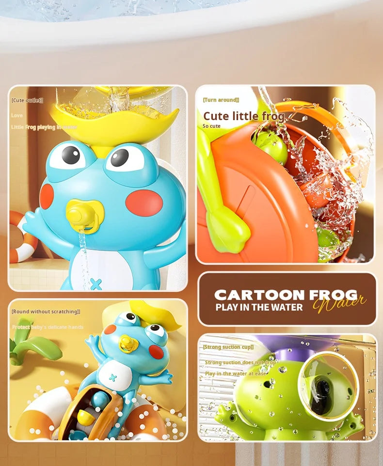 Cute Frog Waterwheel Bath Toy – Rotating Water Play Toy with Suction Cup for Toddlers and Kids