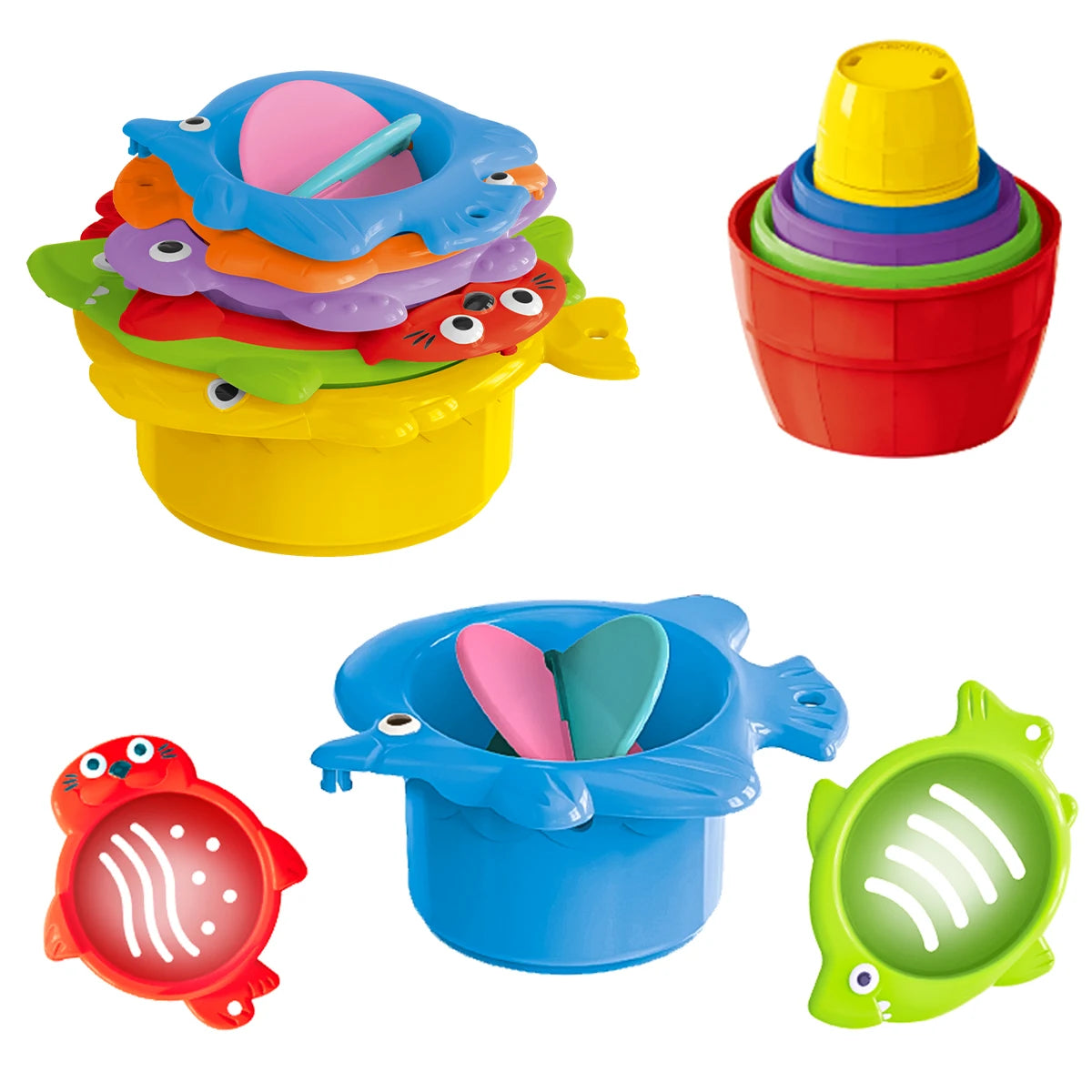 Baby Bath Toys, Stacking Cup Toddler Toy Random Colors Ocean Stacking Tower Bathtub Water Beach Play Bathroom Game Gifts