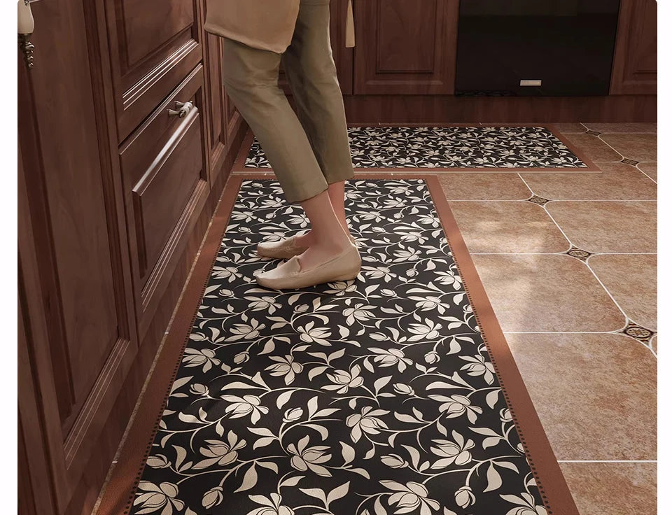 Rug for Kitchen Waterproof Non-slip Leather PVC Floor Mat American Retro Style Rugs Oil-proof Stain-resistant Long Carpets 주방 카펫
