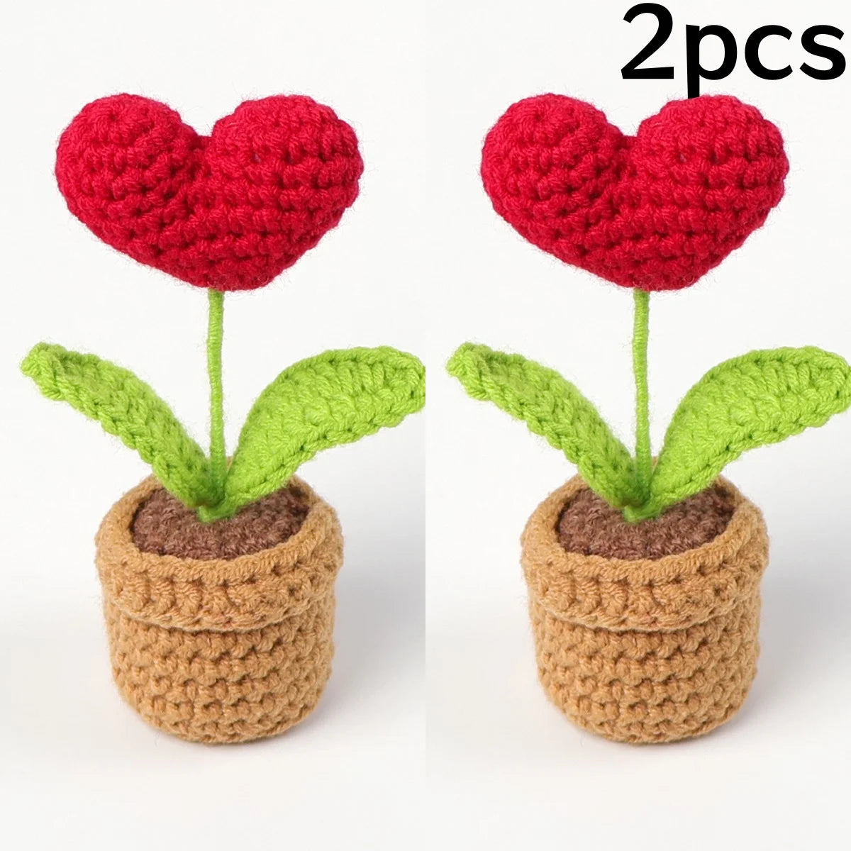 1/2/3/5Pcs Handmade Knitted Flower Pot Red Heart Shaped Knit Imitation Potted Plant Christmas Valentine's Day Mother‘s Day Gift