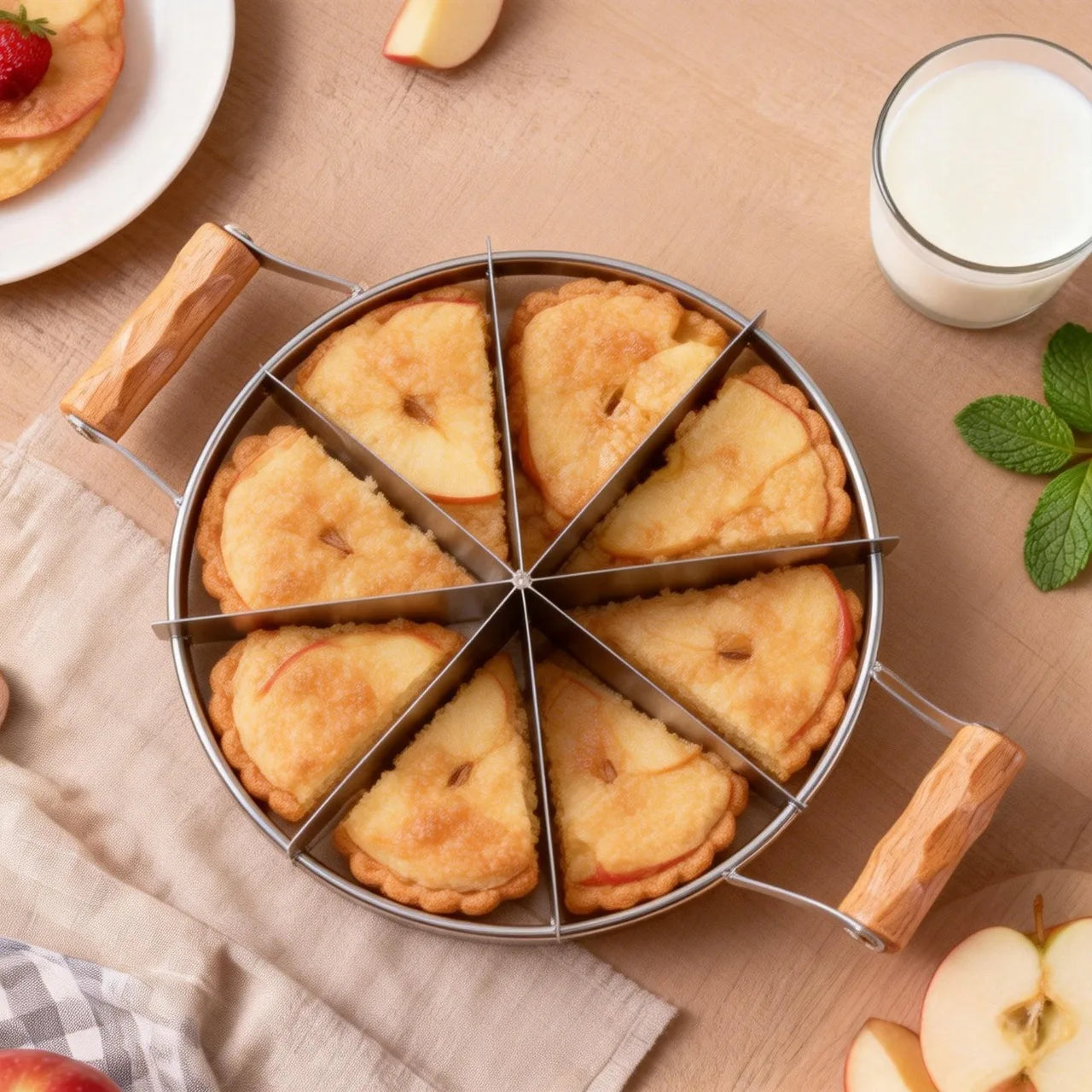 Stainless Steel Cake Slicer Divider with Wooden Handle, 6/10 Equal Portion Cutter for Pizza, Pie, Pastry, Baking Kitchen Tool