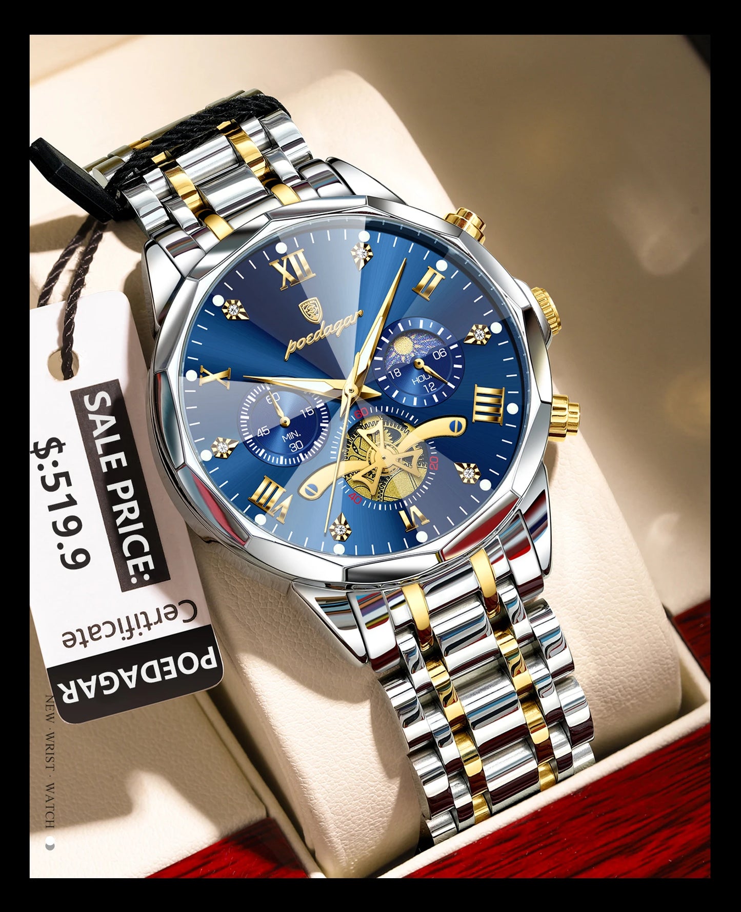 POEDAGAR Luxury Men Watch Top Original Waterproof Luminous Chronograph Man Wristwatch Stainless Steel Quartz Men's Watches Reloj