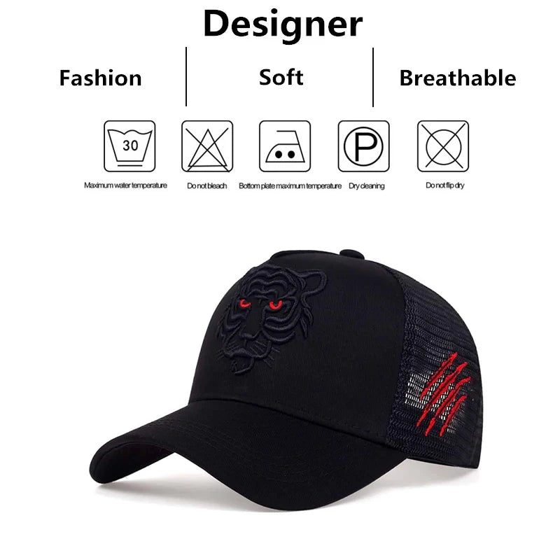 Unisex Tiger Head Embroidery Baseball Caps Spring and Autumn Outdoor Adjustable Casual Hats Sunscreen Hat
