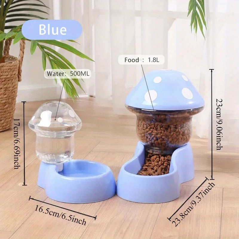 Cute Mushroom Automatic Cat Feeder & Water Dispenser – Large Capacity Food & Water Bowl