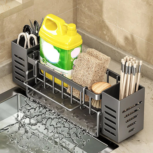 Stainless Steel Kitchen Sink Storage Rack, built-in Sponge Rack And Drainage Basket For Kitchen Cleaning And Storage