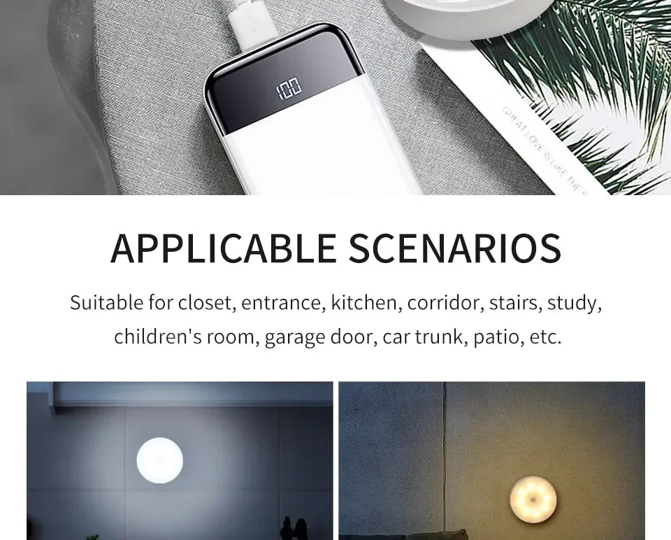 1/3PCS LED Motion Sensor Light Night Light USB Rechargeable Night Lamp for Kitchen Cabinet Wardrobe Lamp Staircase Closet Light