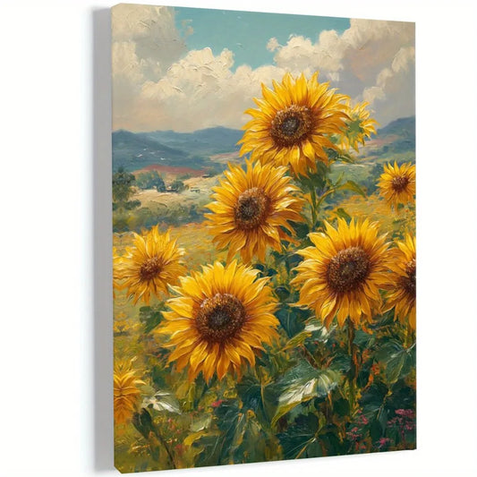 A sunflower canvas artwork, 16x24 inch, elegant framed poster, vertically decorated wall decorations, ready to hang