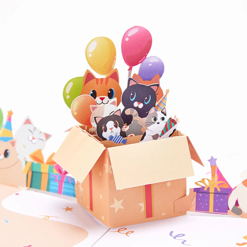Cats Pop-up Entertaining Greeting Card Cute Docile Kittens Birthday Card With Envelope Creative Celebration Birthday Gifts