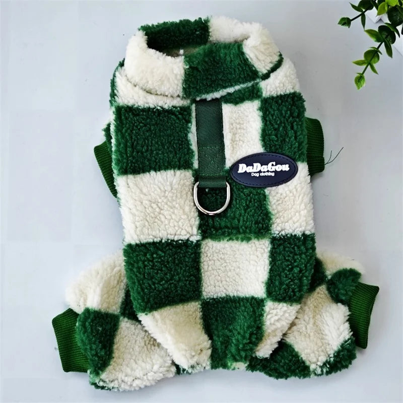 Plaid Winter Pet Jumpsuit – Warm Pajamas Overalls for Small Dogs, Pomeranians, Chihuahuas, and Puppies